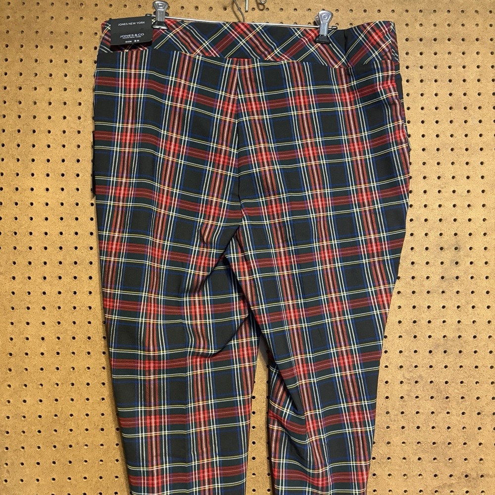 Jones New York Plaid Pants 3X Multicolor Tartan Pull On Stretch Career Holiday - Picture 4 of 8